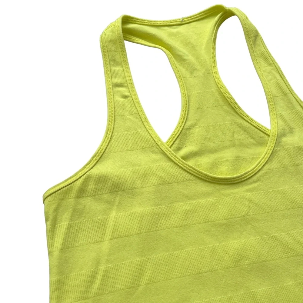 Lululemon Womens Clarity Yellow Cool Racerback Striped Ribbed Racerback Tank Top